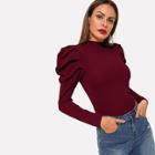 Shein Cut-out Back Leg-of-mutton Sleeve Solid Tee