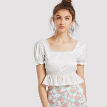 Shein Frill Trim Knot Back Shirred Top