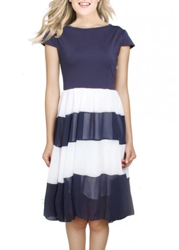 Rosewe Charming Color Block Cap Sleeve Woman Chiffon Dress