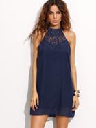 Shein Navy Halter Crochet Insert Keyhole Back Dress
