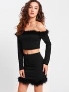 Shein Contrast Faux Fur Trim Bardot Top & Skirt Set
