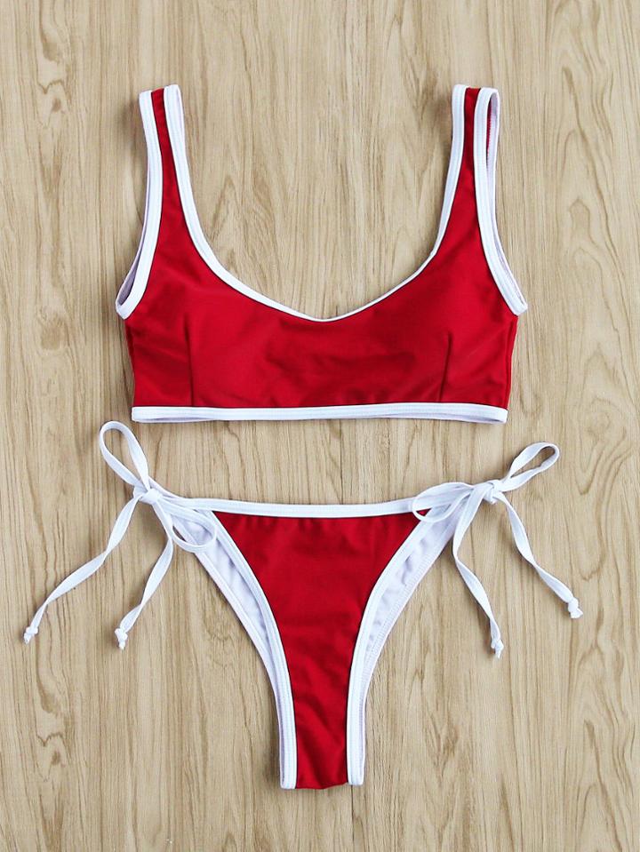Shein Contrast Trim Side Tie Bikini Set
