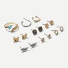 Shein Leaf & Bird Detail Stud Earrings & Ring Set 15pcs