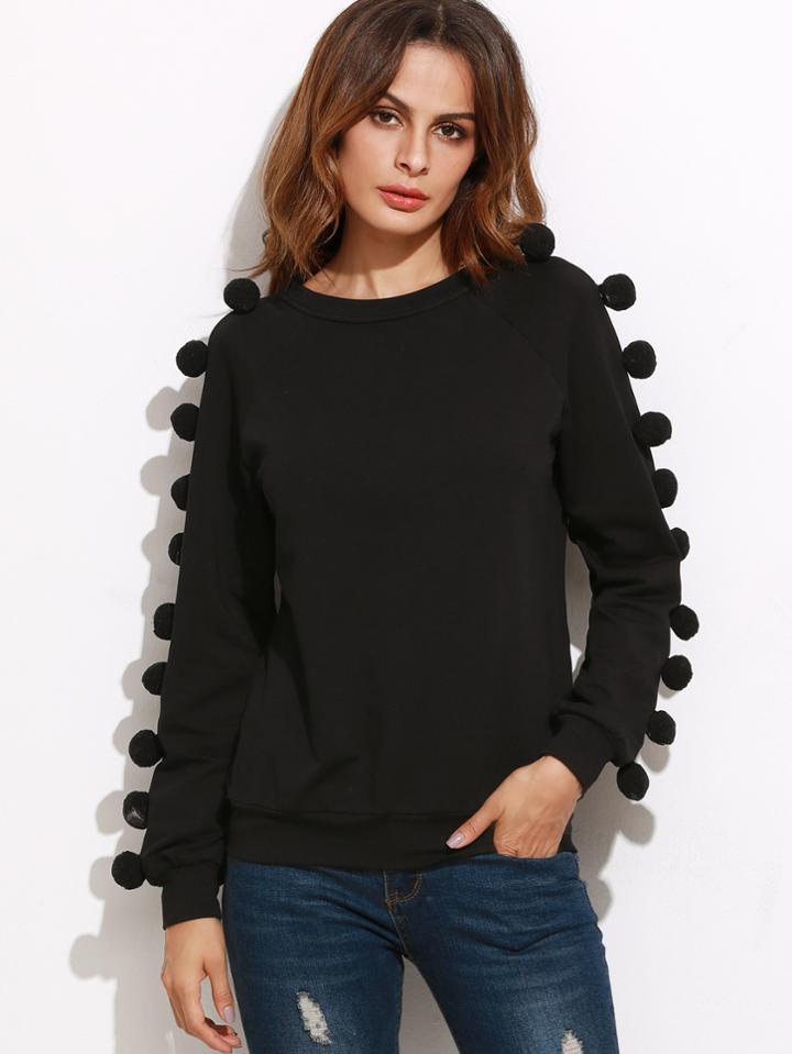 Shein Raglan Sleeve Sweatshirt With Pom Pom