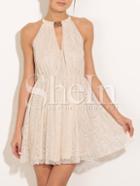 Shein Beige Metal Choker Keyhole Front Lace Dress