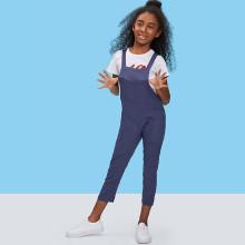 Shein Girls Solid Straight Leg Jumpsuit With Thick Strap