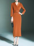 Shein Camel V Neck Obi Maxi Dress