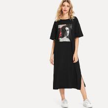 Shein Split Side Figure Print Dress