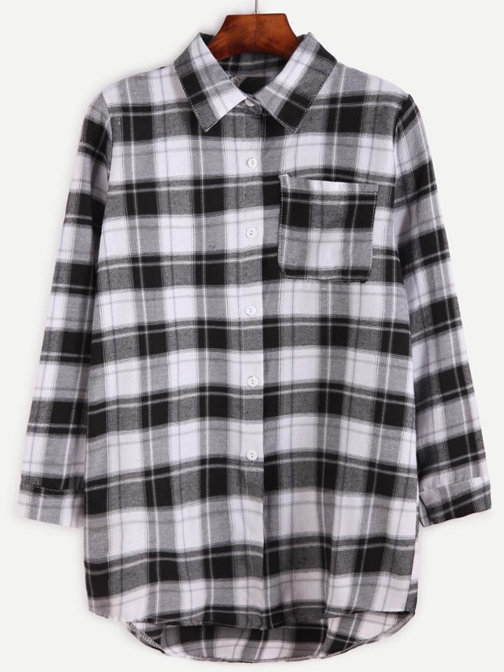 Shein Gingham High Low Pocket Shirt