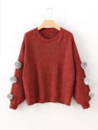 Shein Contrast Pom Pom Chenille Sweater