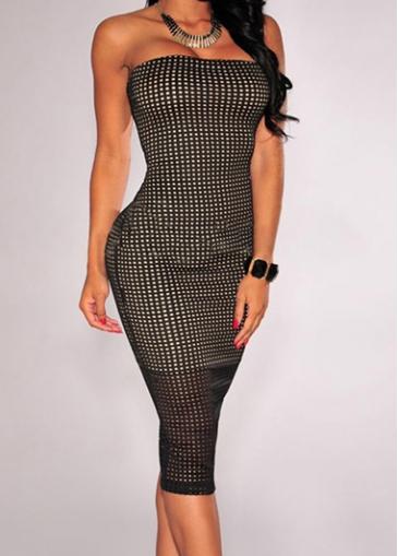 Rosewe Back Slit Strapless Zipper Closure Black Dress