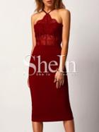 Shein Burgundy Spaghetti Strap Lace Sheath Dress