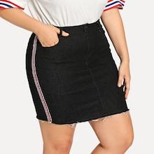 Shein Plus Striped Side Raw Hem Denim Skirt