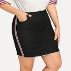 Shein Plus Striped Side Raw Hem Denim Skirt