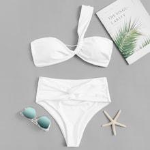Shein One Shoulder Twist Plain Bikini Set
