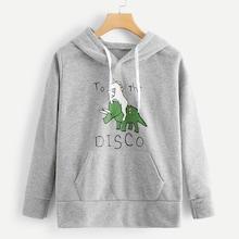 Shein Kangaroo-pocket Cartoon Pattern Hoodie