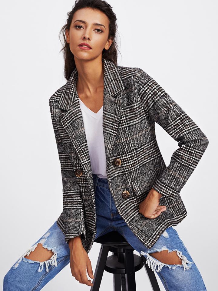 Shein Wales Check Tweed Blazer