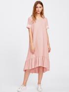 Shein Striped Sleeve Flounce Hem Heathered Tee Dress