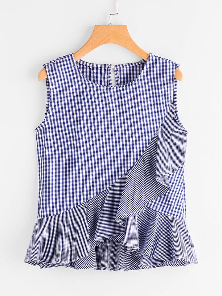 Shein Gingham Frill Tulip Hem Tank Top