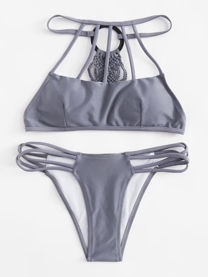 Shein Woven Back Caged Bikini Set