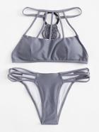 Shein Woven Back Caged Bikini Set