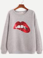 Shein Grey Drop Shoulder Sequin Sweatshirt