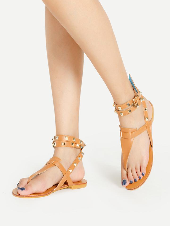 Shein Rockstud Detail Ankle Wrap Pu Sandals