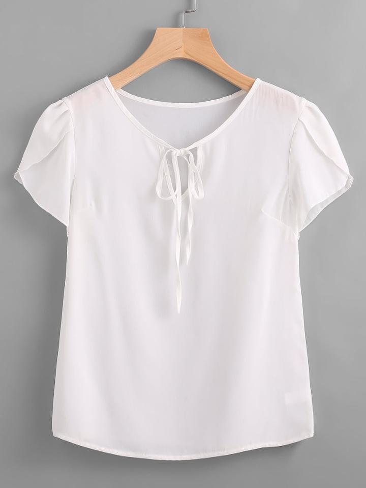 Shein Self-tie Front Petal Sleeve Chiffon Blouse