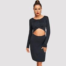 Shein Button Front Tie Waist Solid Dress
