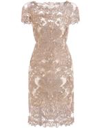 Shein Apricot Round Neck Short Sleeve Bodycon Lace Dress