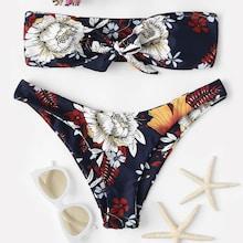 Shein Random Floral Knot Front Bandeau Bikini Set