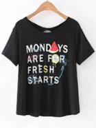 Shein Black Cut Out Back Letters Fruits Print T-shirt