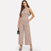 Shein Striped Ruffle Wide Leg Jumpsuit