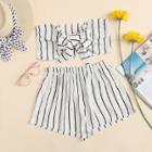 Shein Striped Bow Tie Front Crop Top With Shorts