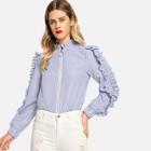Shein Frill Trim O-ring Zip Up Blouse