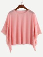 Shein Pink Frayed Lace Insert Poncho Blouse
