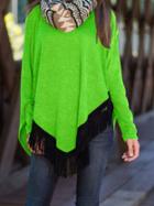 Shein Neon Green Round Neck Asymmetrical Tassel T-shirt