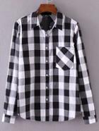Shein Black And White Plaid Blouse With Pocket