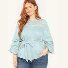 Shein Plus Lace Yoke Gathered Sleeve Belted Top
