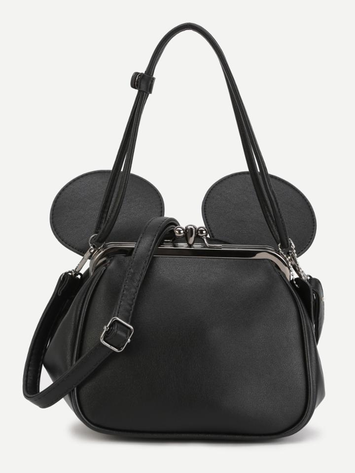 Shein Black Pu Metallic Trim Convertible Shoulder Bag With Ear