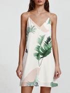 Shein Palm Leaf Print Double V Neck Cami Dress