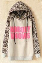Shein Light Grey Nobody Knows Print Hooded Leopard Sweatshirt