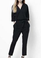 Rosewe ¡¢comfortable V Neck Three Quarter Sleeve Jumpsuit Black