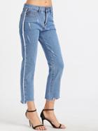 Shein Light Blue Asymmetric Raw Hem Ankle Jeans