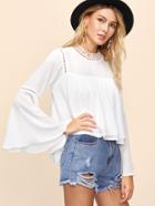 Shein White Bell Sleeve Layered Top With Crochet Detail