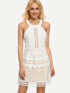 Shein Halter Neck Cutout Lace Dress - White