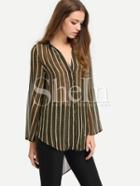 Shein Multicolor Long Sleeve Striped High Low Blouse