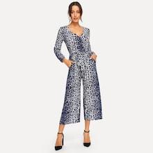 Shein Waist Belted Leopard Print V-neck Jumpsuit