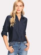Shein Roll Up Sleeve Chest Flap Pockets Shirt