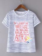Shein Multicolor Print Striped Short Sleeve T-shirt